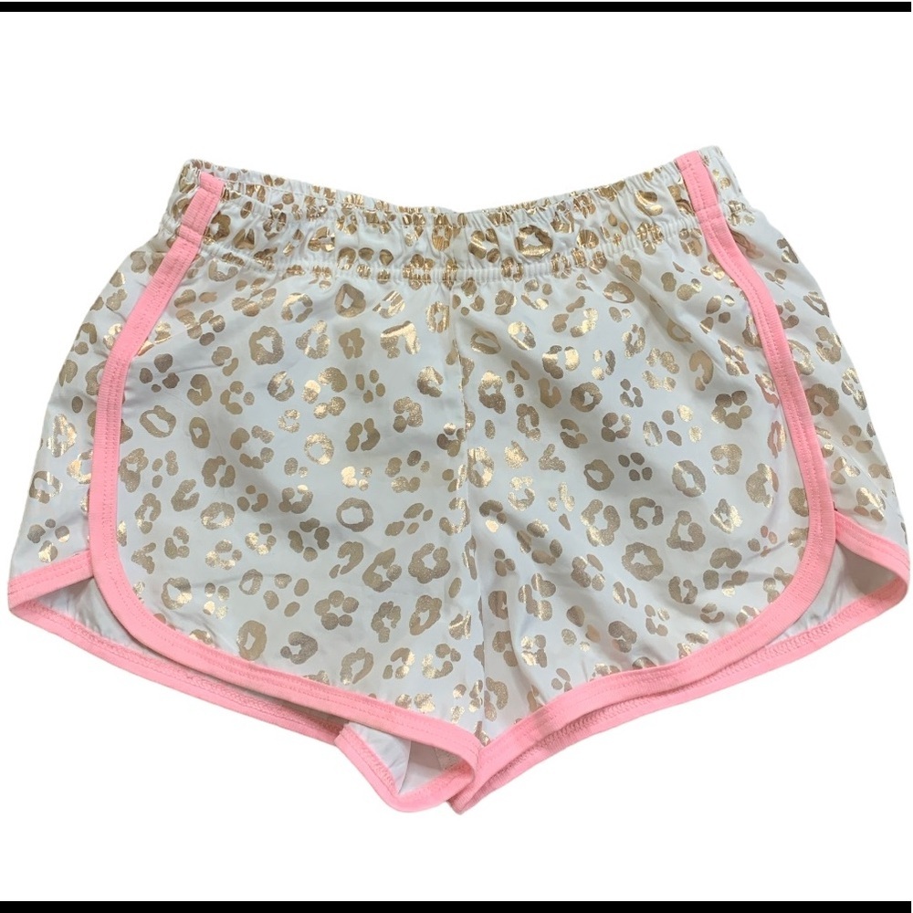 BODY GLOVE Animal Print Track Shorts With Elastic Waist Ivory/Rose Gold Girl 6Y
